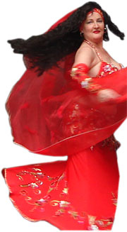 Dschanan in einem rotem Kostüm